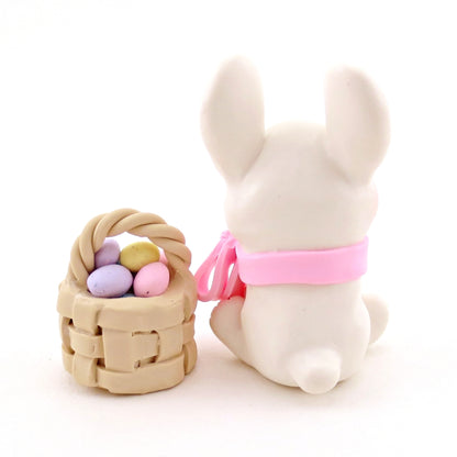 Bunny with an Easter Basket Figurine - Polymer Clay Easter Animal Collection