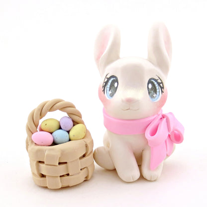 Bunny with an Easter Basket Figurine - Polymer Clay Easter Animal Collection