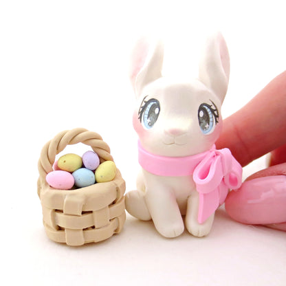 Bunny with an Easter Basket Figurine - Polymer Clay Easter Animal Collection