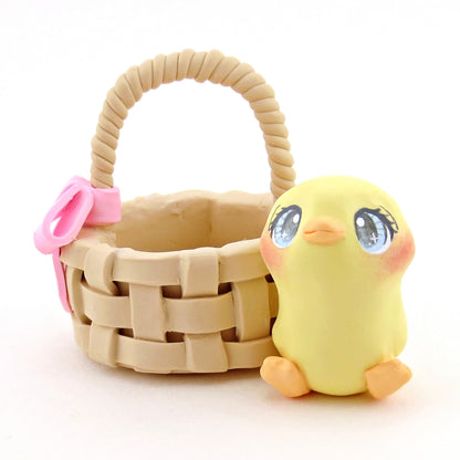 Chick in an Easter Basket Figurine - Polymer Clay Easter Animal Collection