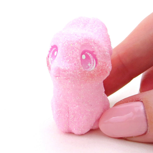 Glitter "Marshmallow" Pink Bunny Figurine - Polymer Clay Easter Animal Collection