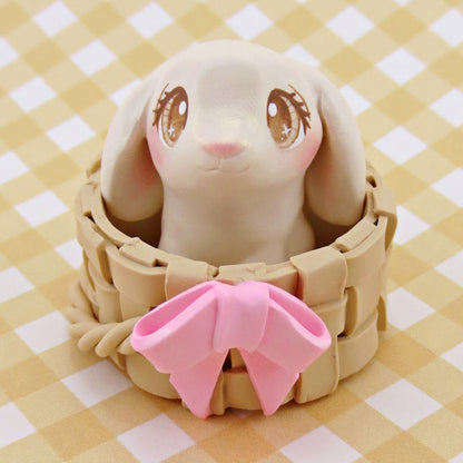 Lop Easter Bunny in Basket Figurine Set - Polymer Clay Easter Animal Collection