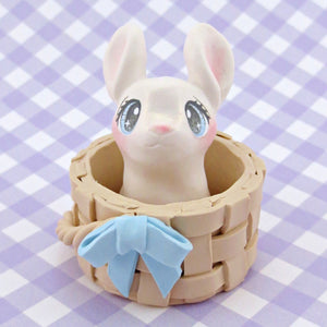 Bunny in Basket Figurine Set - Polymer Clay Easter Animal Collection
