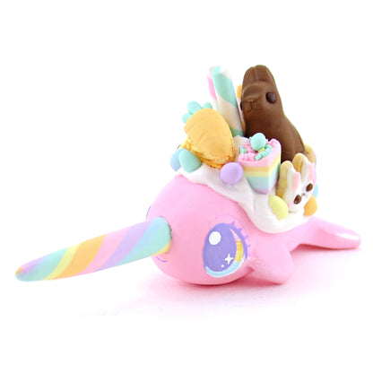 Pink Easter Dessert Narwhal Figurine - Polymer Clay Easter and Spring Animals