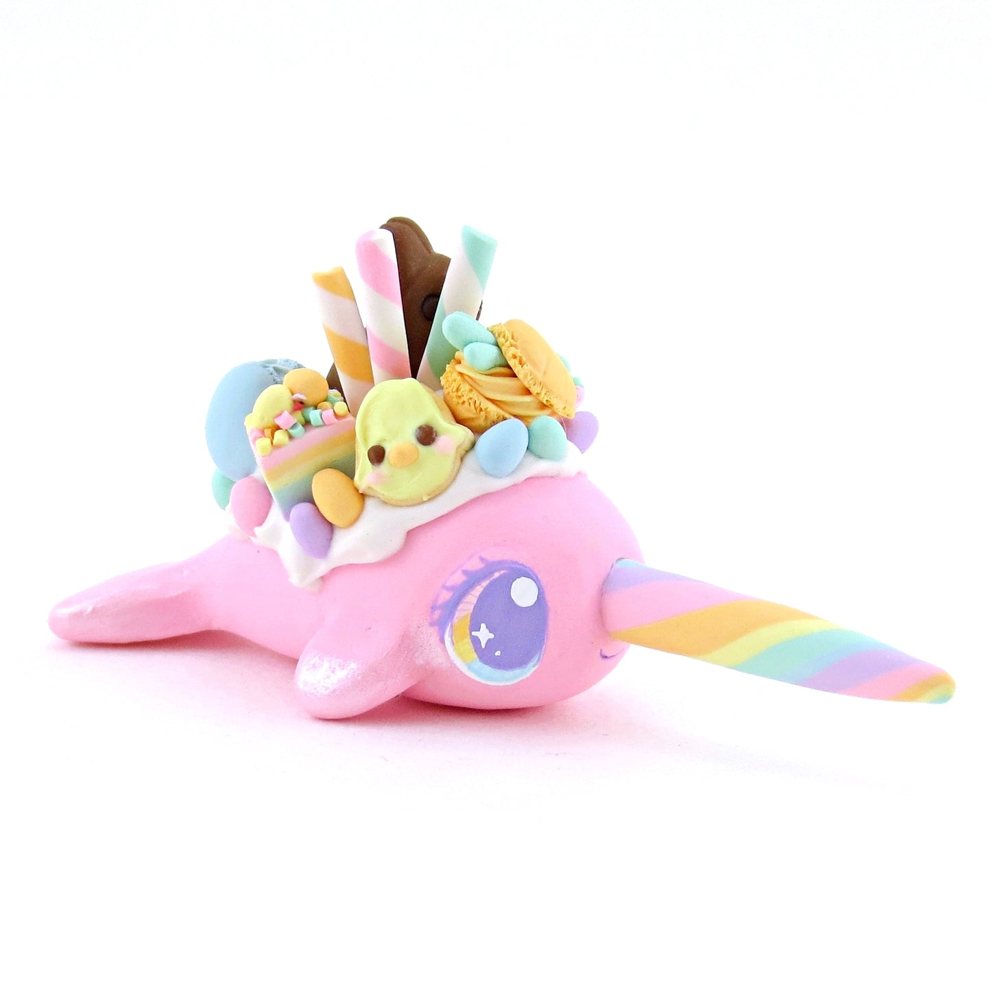 Pink Easter Dessert Narwhal Figurine - Polymer Clay Easter and Spring Animals