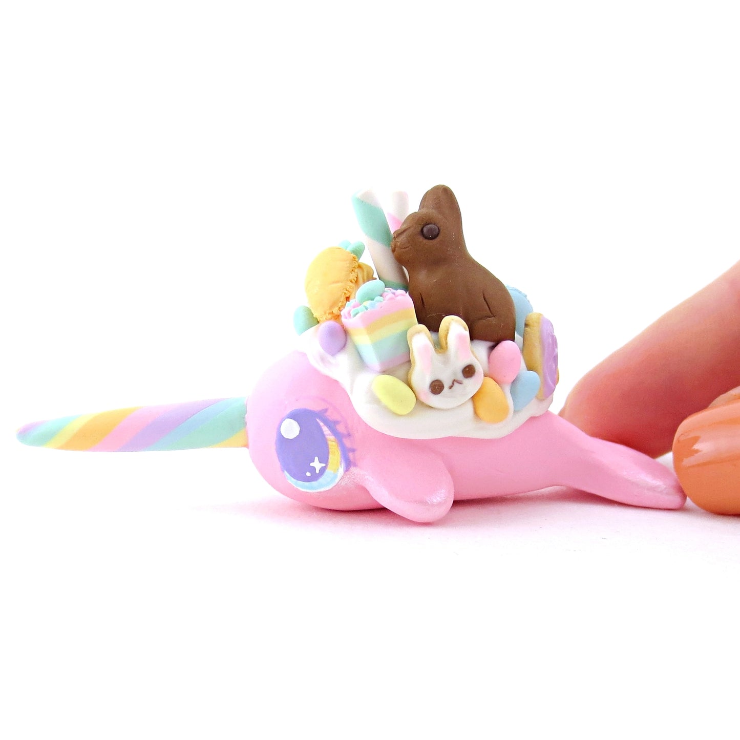 Pink Easter Dessert Narwhal Figurine - Polymer Clay Easter and Spring Animals