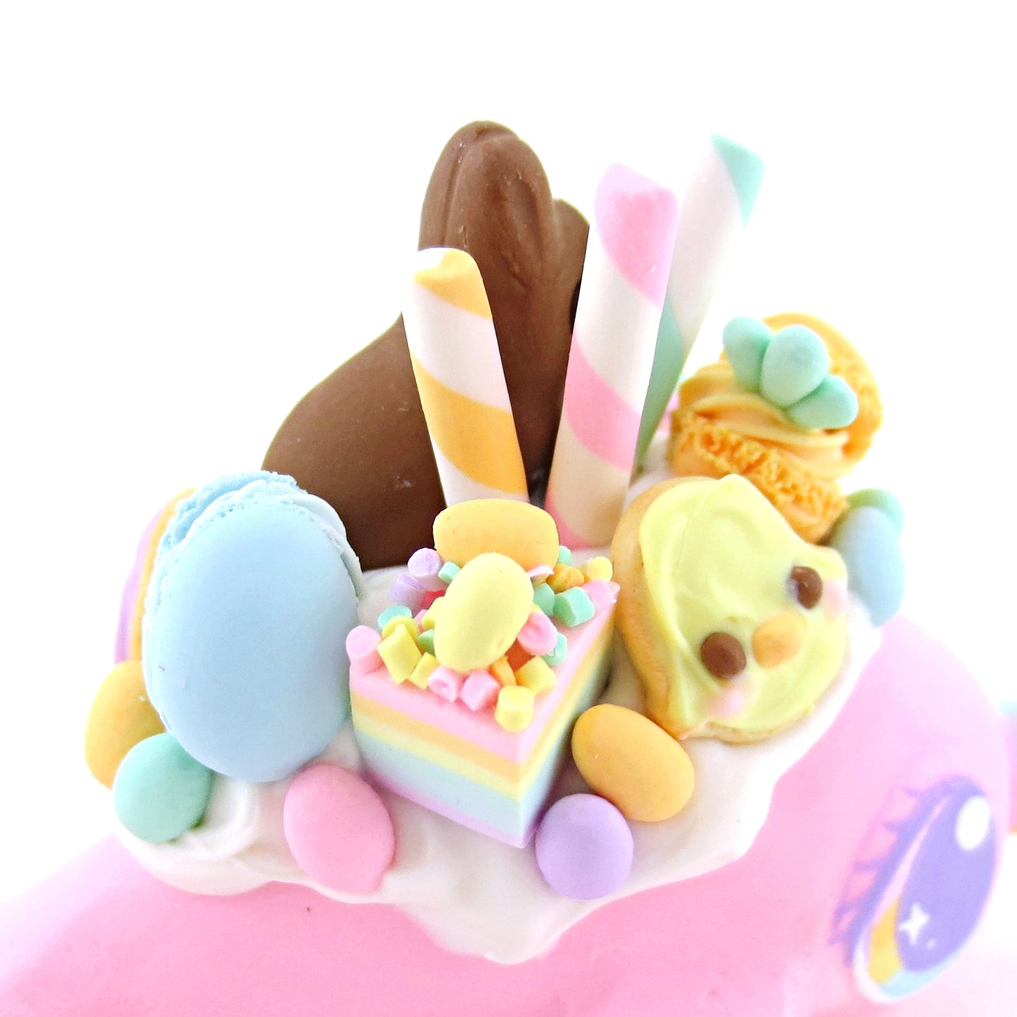 Pink Easter Dessert Narwhal Figurine - Polymer Clay Easter and Spring Animals