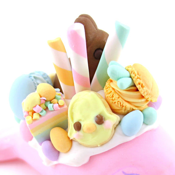 Pink Easter Dessert Narwhal Figurine - Polymer Clay Easter and Spring Animals