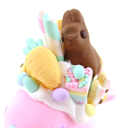 Pink Easter Dessert Narwhal Figurine - Polymer Clay Easter and Spring Animals