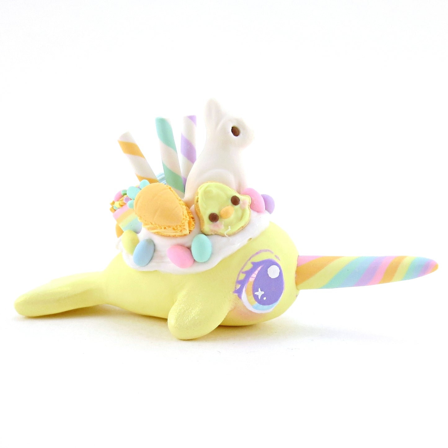 Yellow Easter Dessert Narwhal Figurine - Polymer Clay Easter and Spring Animals