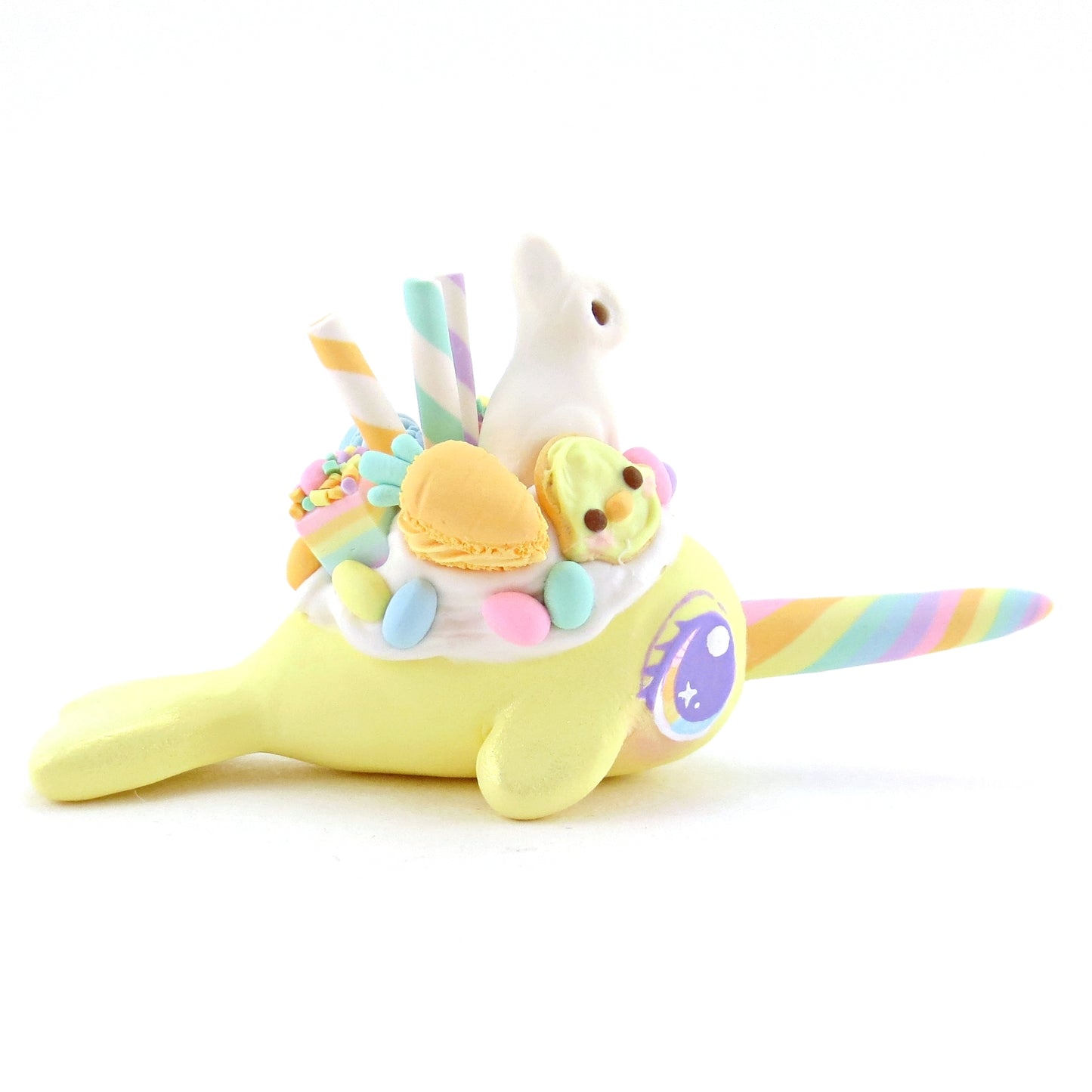 Yellow Easter Dessert Narwhal Figurine - Polymer Clay Easter and Spring Animals