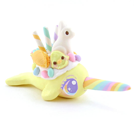 Yellow Easter Dessert Narwhal Figurine - Polymer Clay Easter and Spring Animals