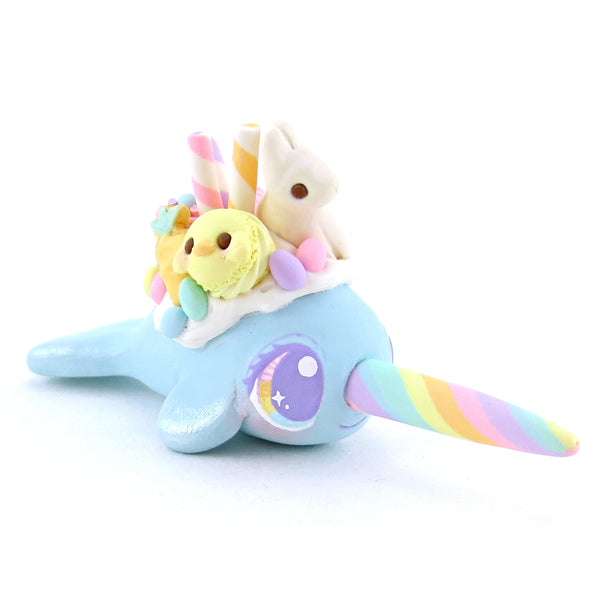 Blue Easter Dessert Narwhal Figurine - Polymer Clay Easter and Spring Animals