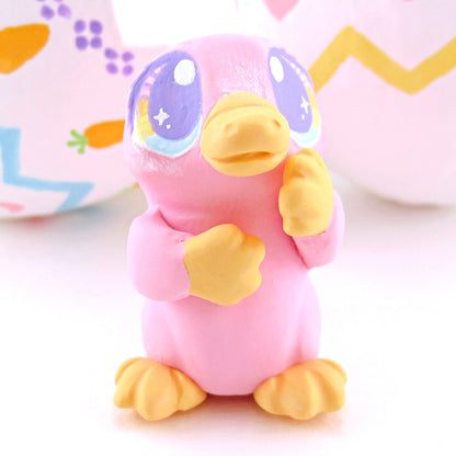 Pink Easter Egg Platypus Figurine - Polymer Clay Easter and Spring Animals