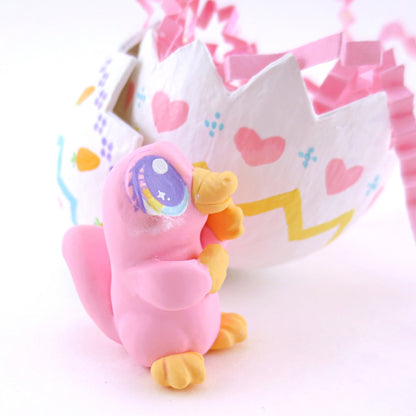 Pink Easter Egg Platypus Figurine - Polymer Clay Easter and Spring Animals