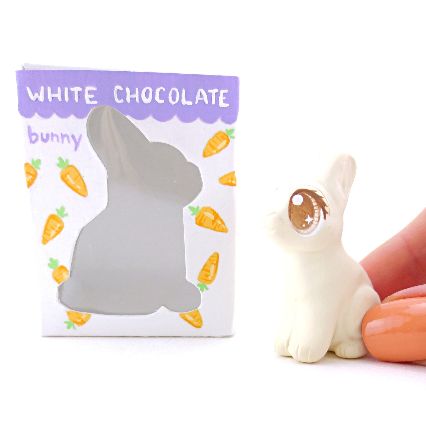 White Chocolate Easter Bunny Figurine - Polymer Clay Easter and Spring Animals