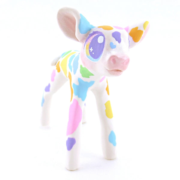 Rainbow Spotted Cow Figurine - Polymer Clay Easter and Spring Animals
