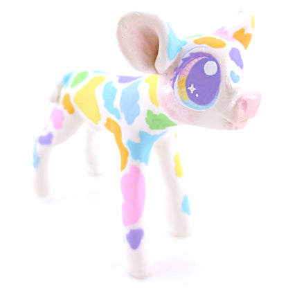 Rainbow Spotted Cow Figurine - Polymer Clay Easter and Spring Animals