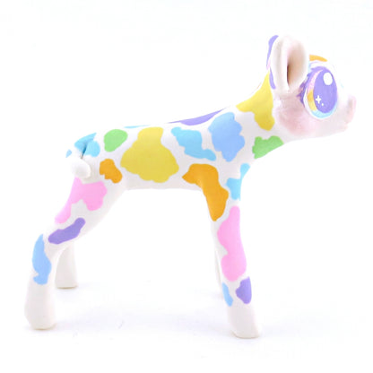 Rainbow Spotted Cow Figurine - Polymer Clay Easter and Spring Animals