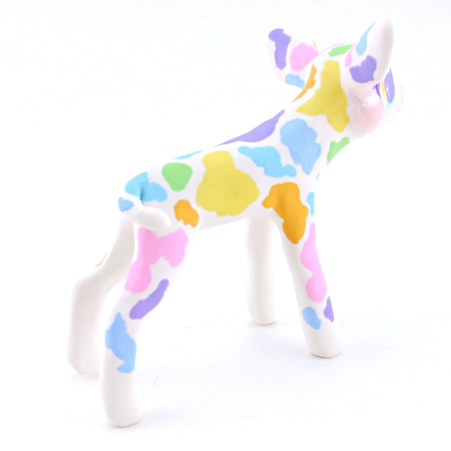 Rainbow Spotted Cow Figurine - Polymer Clay Easter and Spring Animals