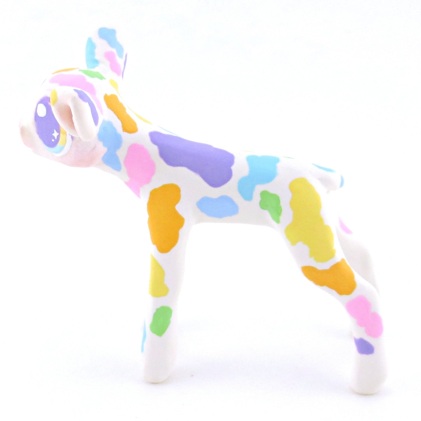 Rainbow Spotted Cow Figurine - Polymer Clay Easter and Spring Animals