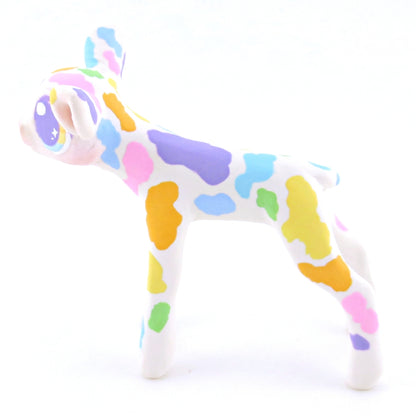 Rainbow Spotted Cow Figurine - Polymer Clay Easter and Spring Animals