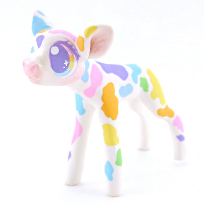 Rainbow Spotted Cow Figurine - Polymer Clay Easter and Spring Animals