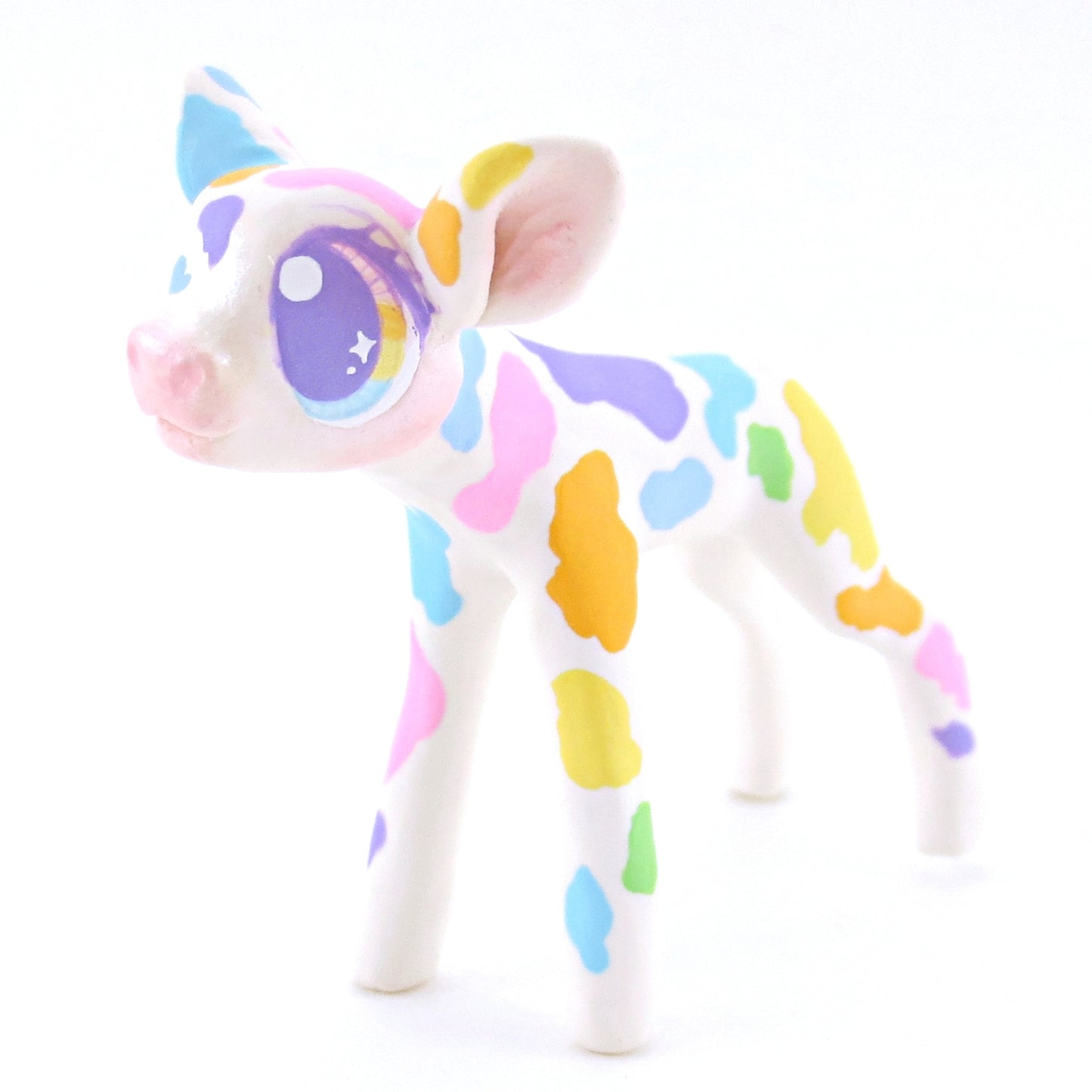 Rainbow Spotted Cow Figurine - Polymer Clay Easter and Spring Animals