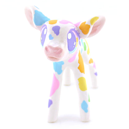 Rainbow Spotted Cow Figurine - Polymer Clay Easter and Spring Animals