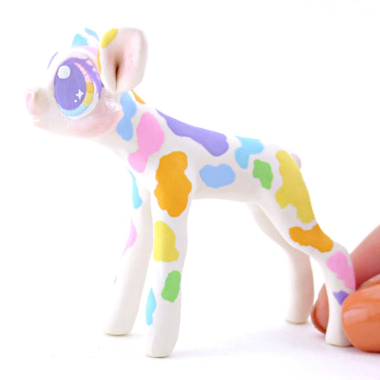 Rainbow Spotted Cow Figurine - Polymer Clay Easter and Spring Animals