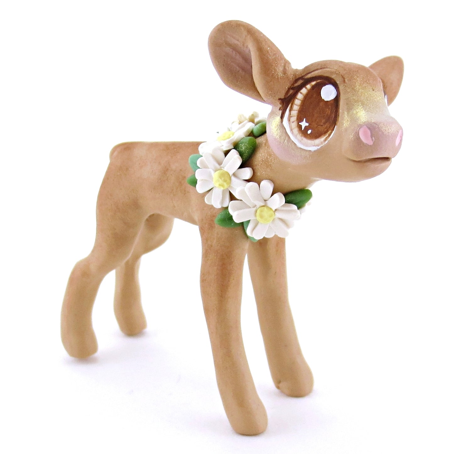 Daisy Jersey Cow Figurine - Polymer Clay Easter and Spring Animals