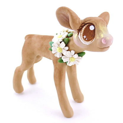 Daisy Jersey Cow Figurine - Polymer Clay Easter and Spring Animals