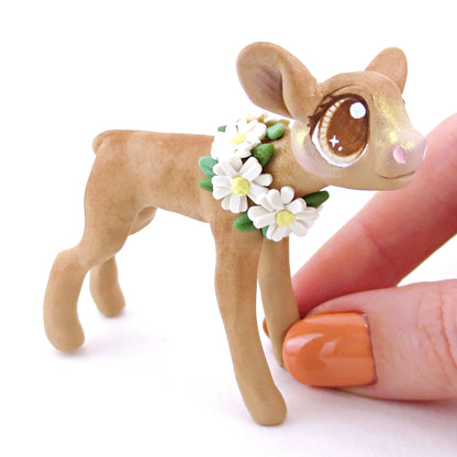 Daisy Jersey Cow Figurine - Polymer Clay Easter and Spring Animals