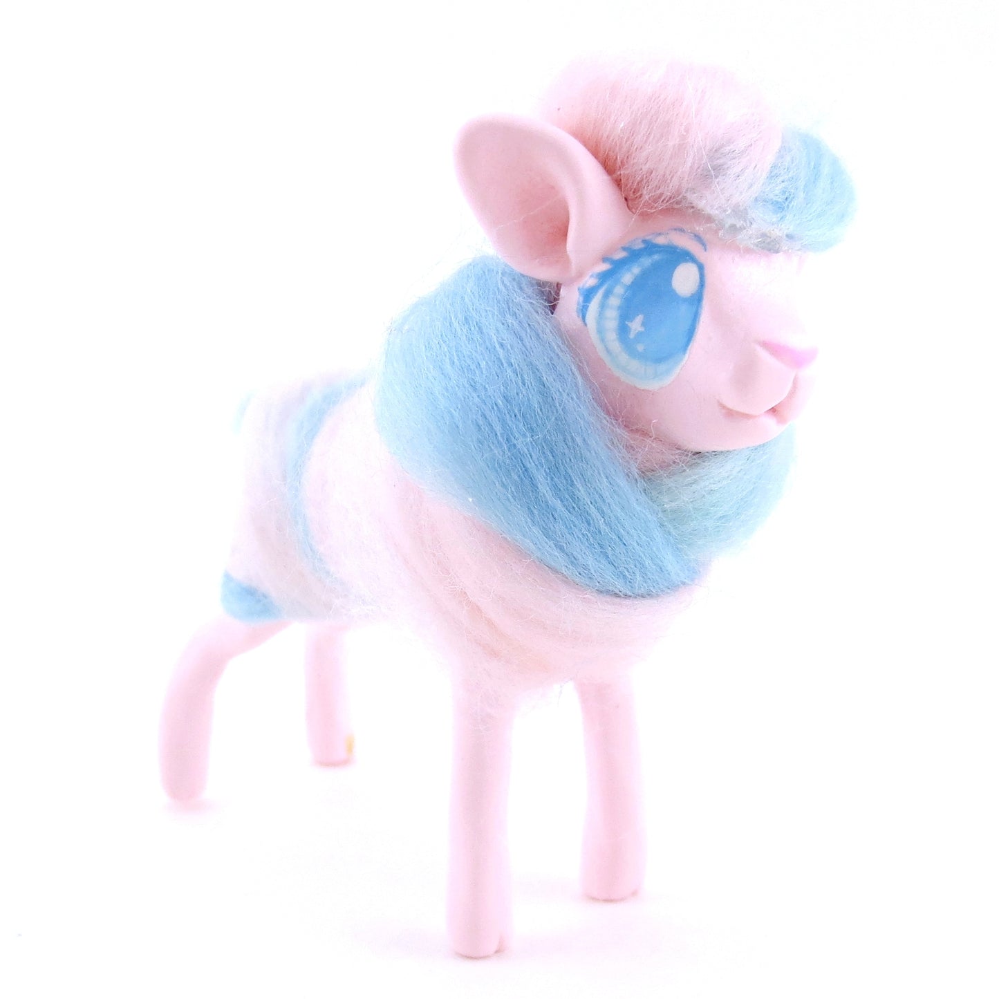 Pink/Blue Swirl Cotton Candy Lamb Figurine - Polymer Clay Easter and Spring Animals