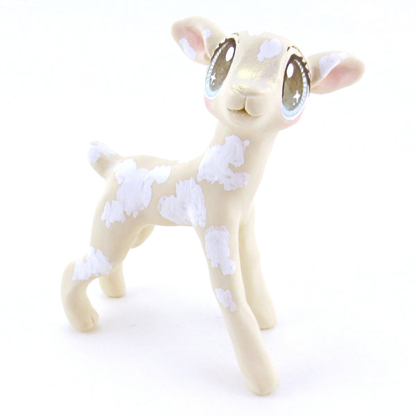 Cream and White Spotted Baby Goat Figurine - Polymer Clay Easter and Spring Animals