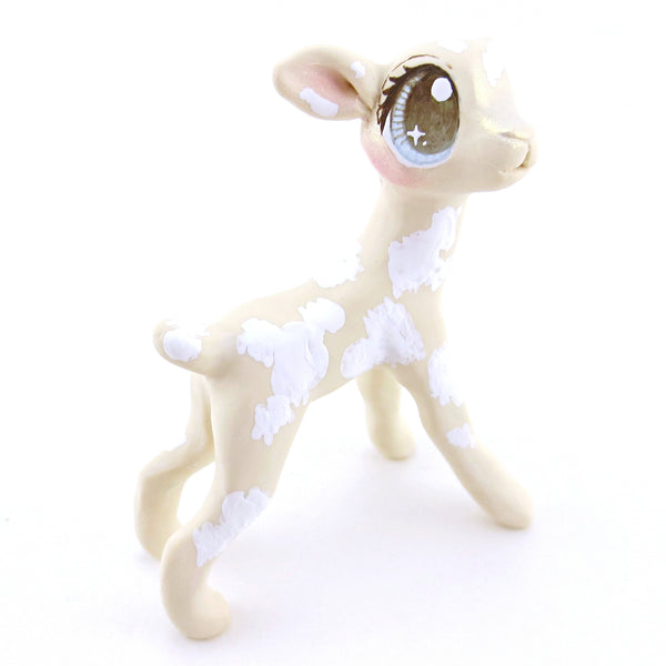 Cream and White Spotted Baby Goat Figurine - Polymer Clay Easter and Spring Animals