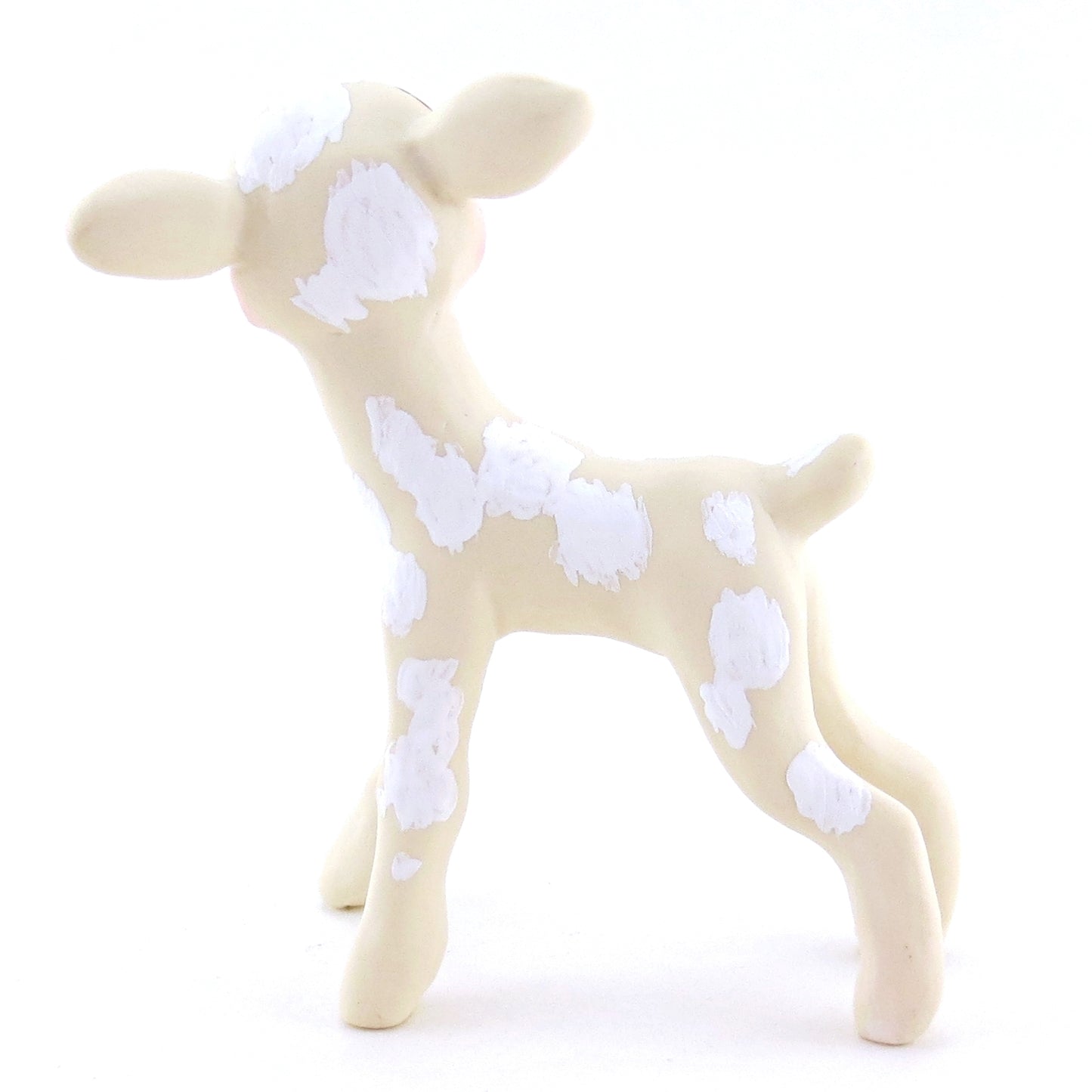 Cream and White Spotted Baby Goat Figurine - Polymer Clay Easter and Spring Animals