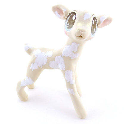 Cream and White Spotted Baby Goat Figurine - Polymer Clay Easter and Spring Animals