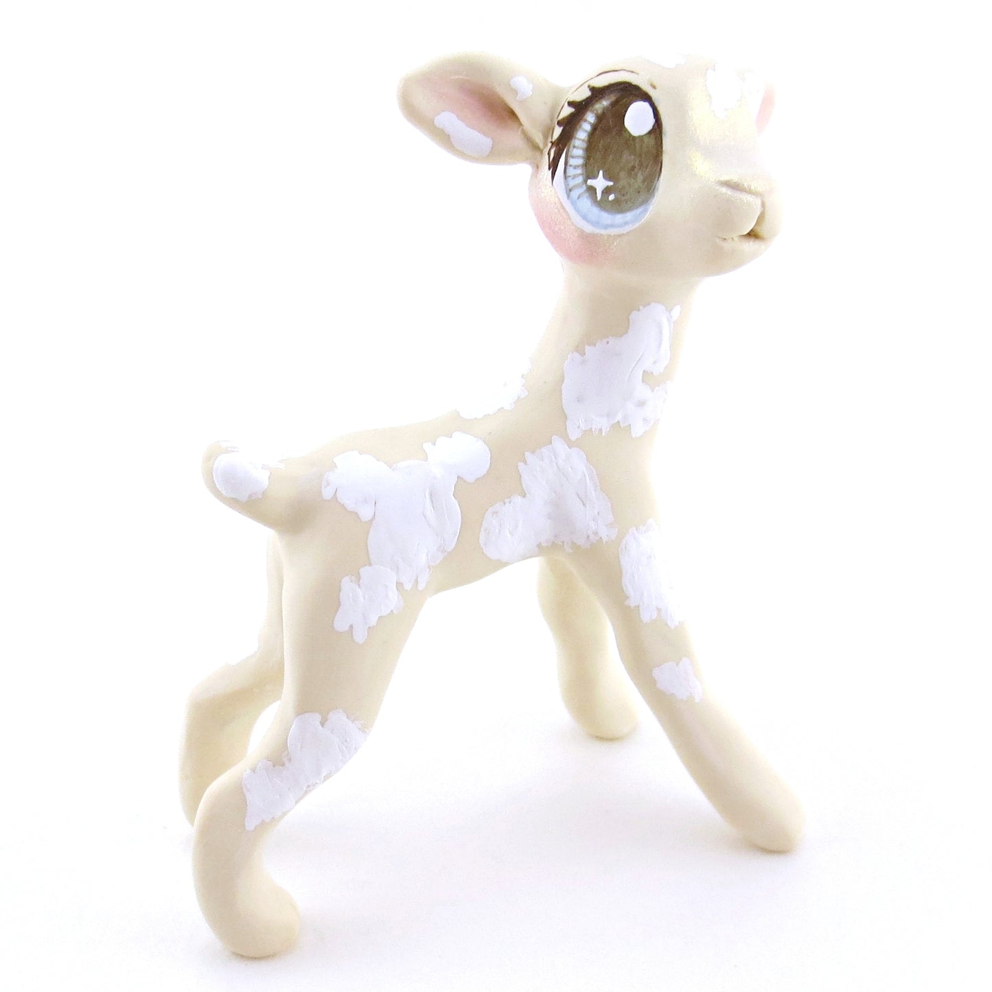 Cream and White Spotted Baby Goat Figurine - Polymer Clay Easter and Spring Animals