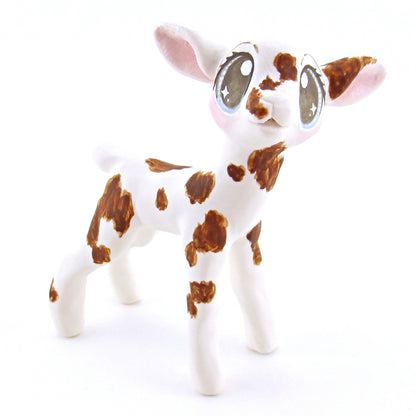 White and Brown Spotted Baby Goat Figurine - Polymer Clay Easter and Spring Animals