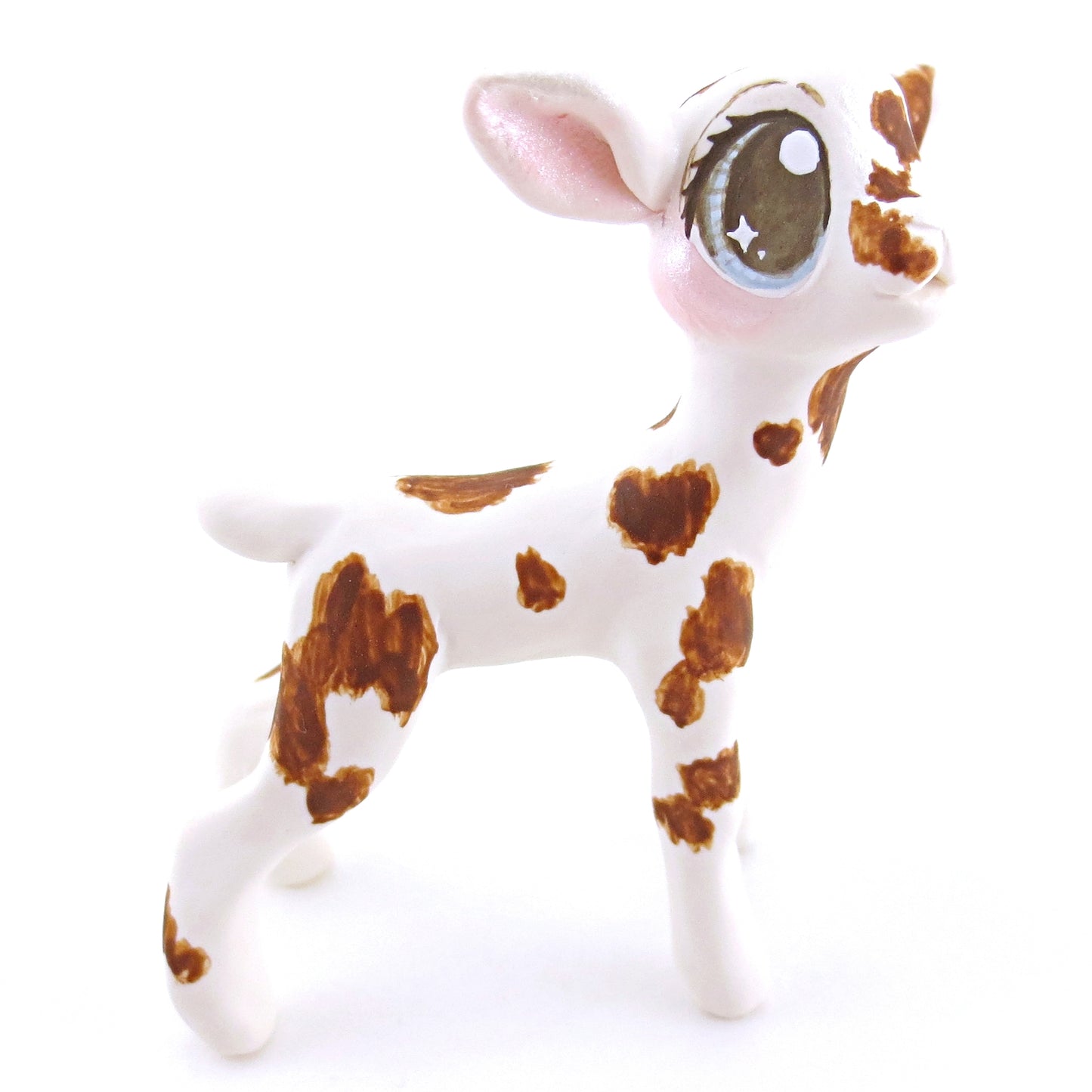 White and Brown Spotted Baby Goat Figurine - Polymer Clay Easter and Spring Animals