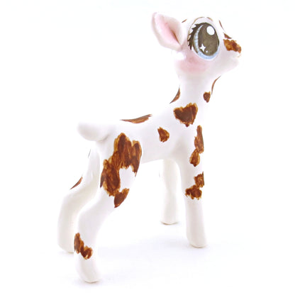 White and Brown Spotted Baby Goat Figurine - Polymer Clay Easter and Spring Animals