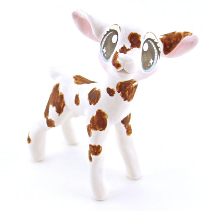 White and Brown Spotted Baby Goat Figurine - Polymer Clay Easter and Spring Animals