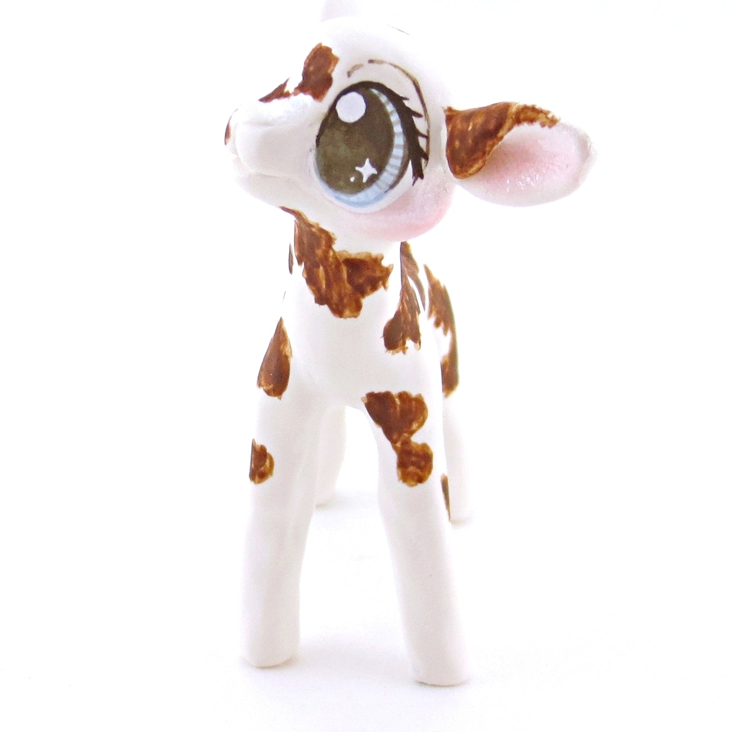 White and Brown Spotted Baby Goat Figurine - Polymer Clay Easter and Spring Animals