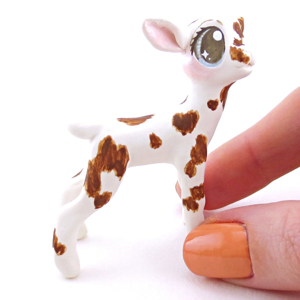 White and Brown Spotted Baby Goat Figurine - Polymer Clay Easter and Spring Animals