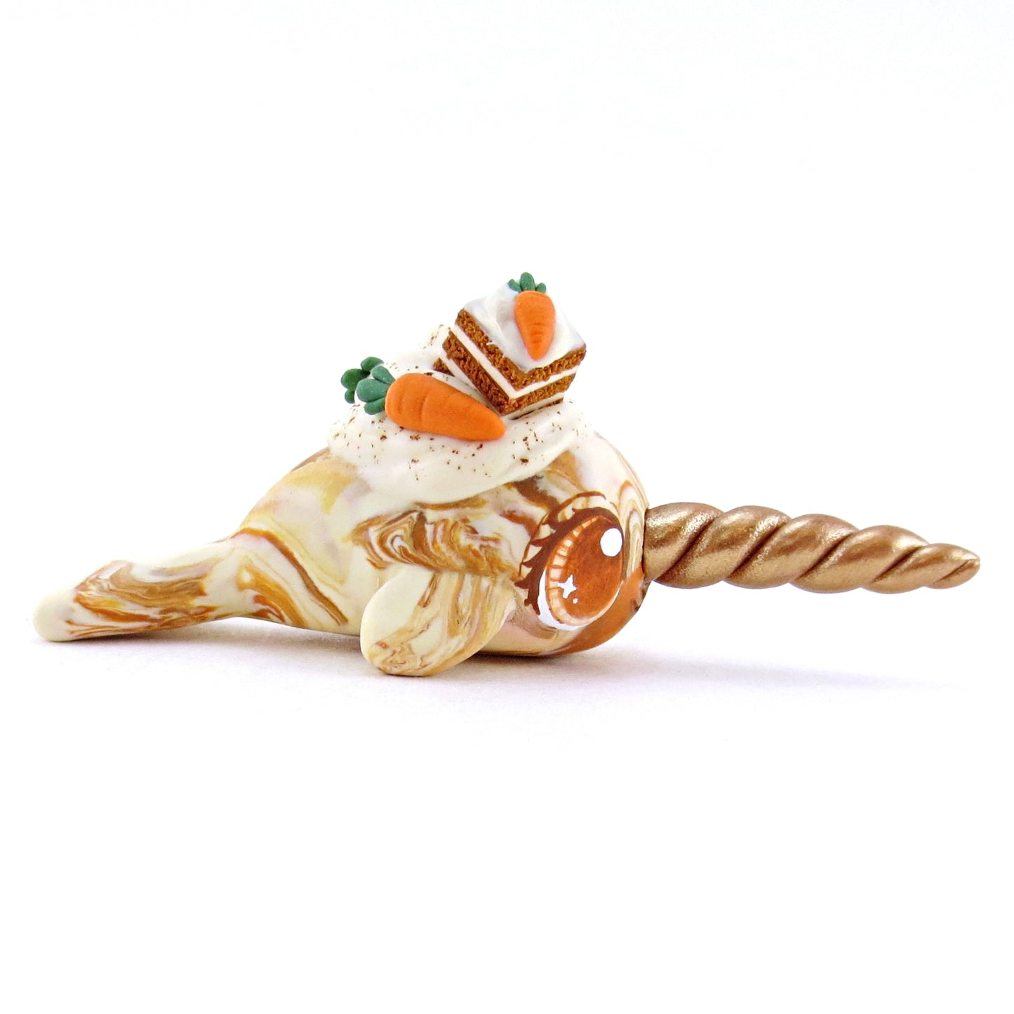 Carrot Cake Narwhal Figurine - Polymer Clay Easter and Spring Animals