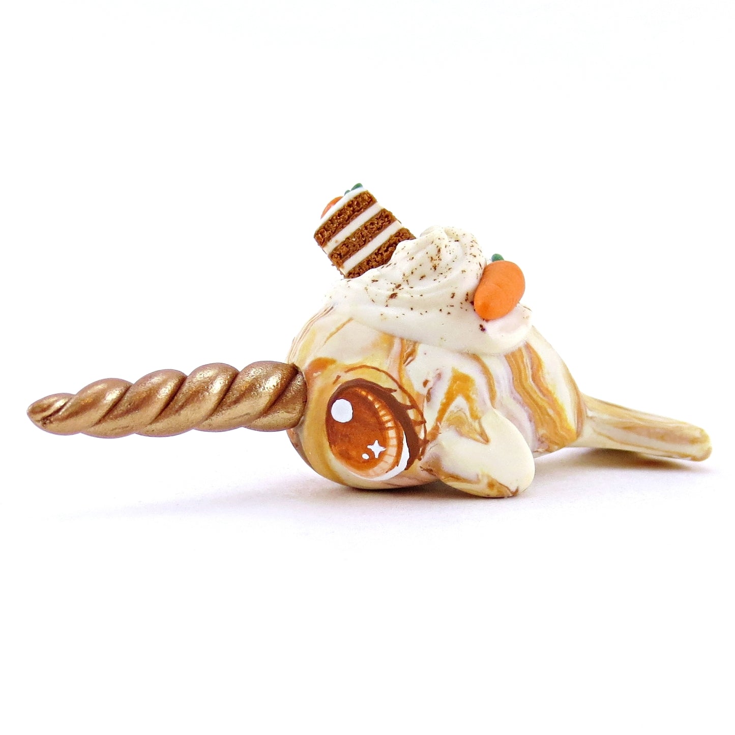 Carrot Cake Narwhal Figurine - Polymer Clay Easter and Spring Animals