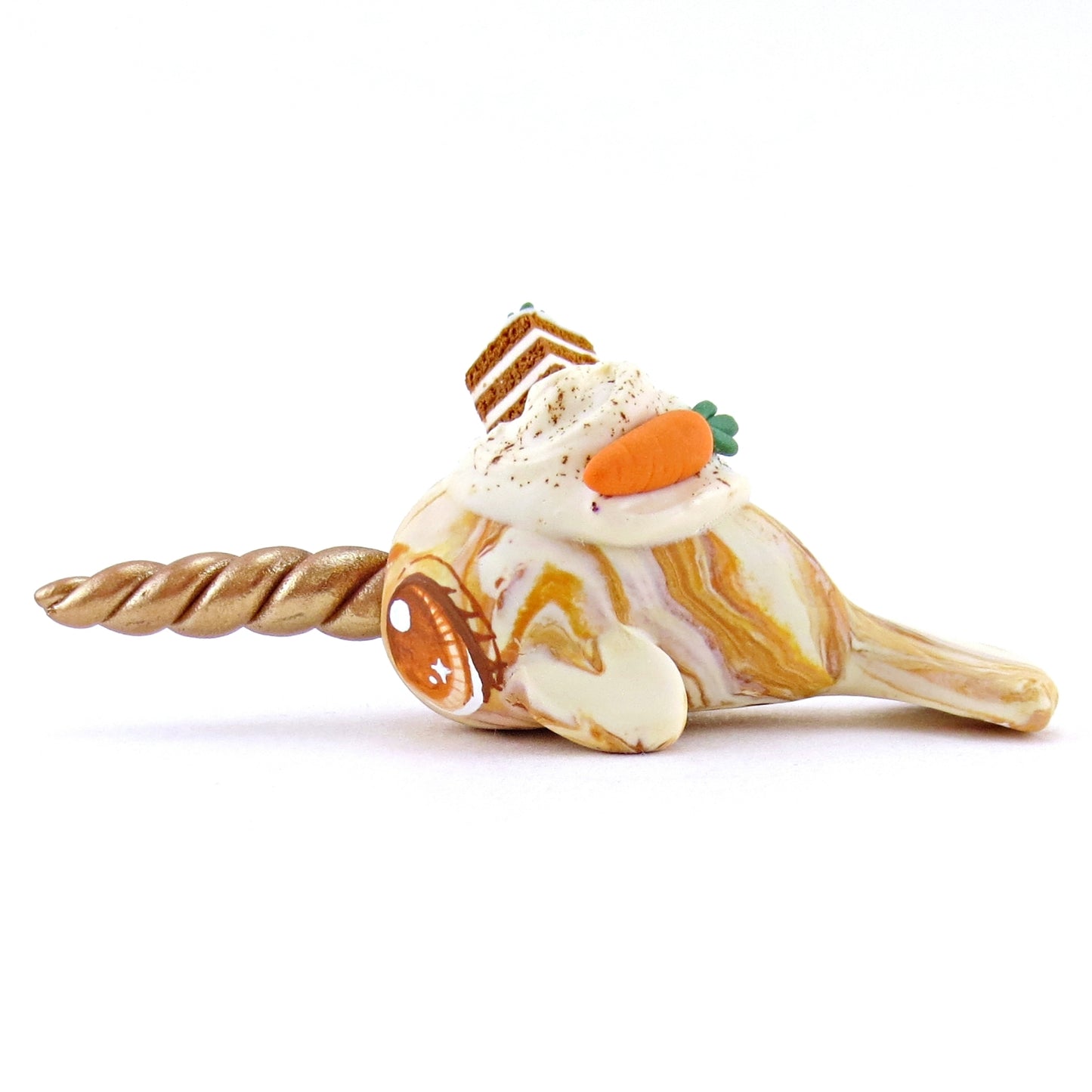 Carrot Cake Narwhal Figurine - Polymer Clay Easter and Spring Animals