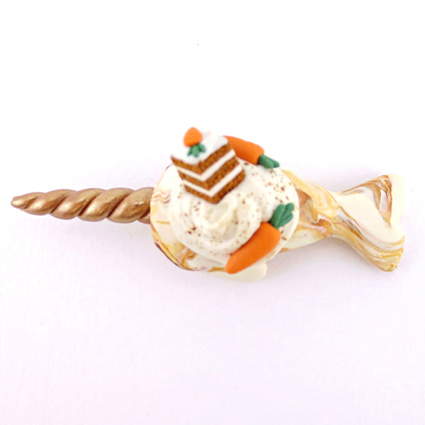 Carrot Cake Narwhal Figurine - Polymer Clay Easter and Spring Animals