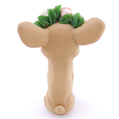 Daisy Rose Crown Brown Pig Figurine - Polymer Clay Easter and Spring Animals